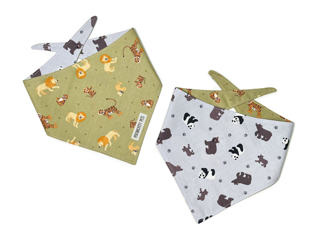 Lions, tigers, and bears reversible bandana both sides