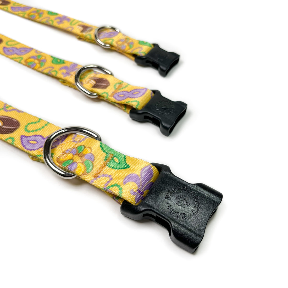 Persnickety Pets - Mardi Gras dog collar 3 sizes closeup