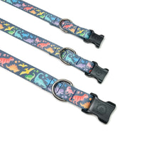 Rainbow dinosaurs dog collar 3 sizes detail