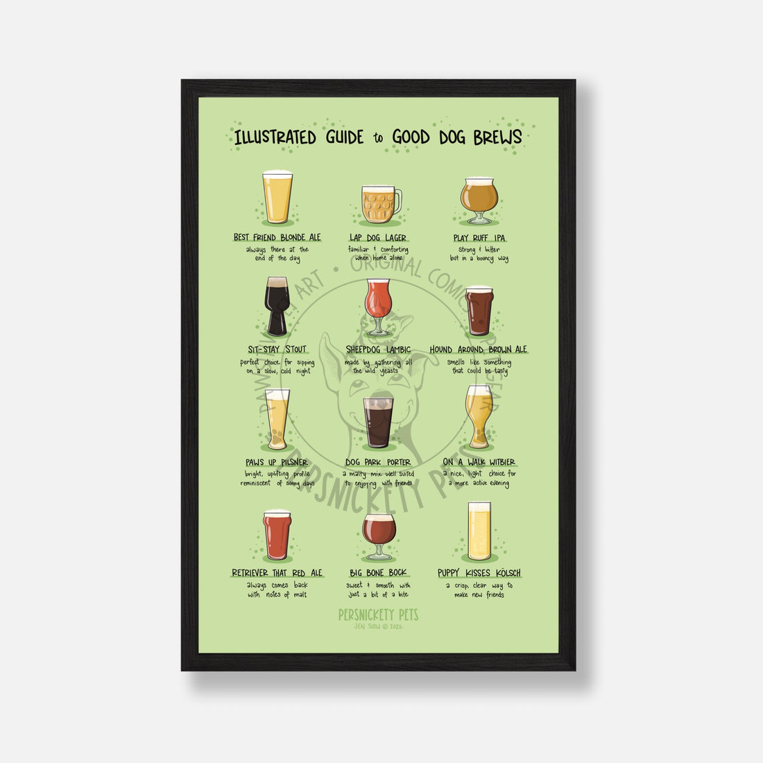 Persnickety Pets: Good dog brews art print, poster, 11x17 in black frame