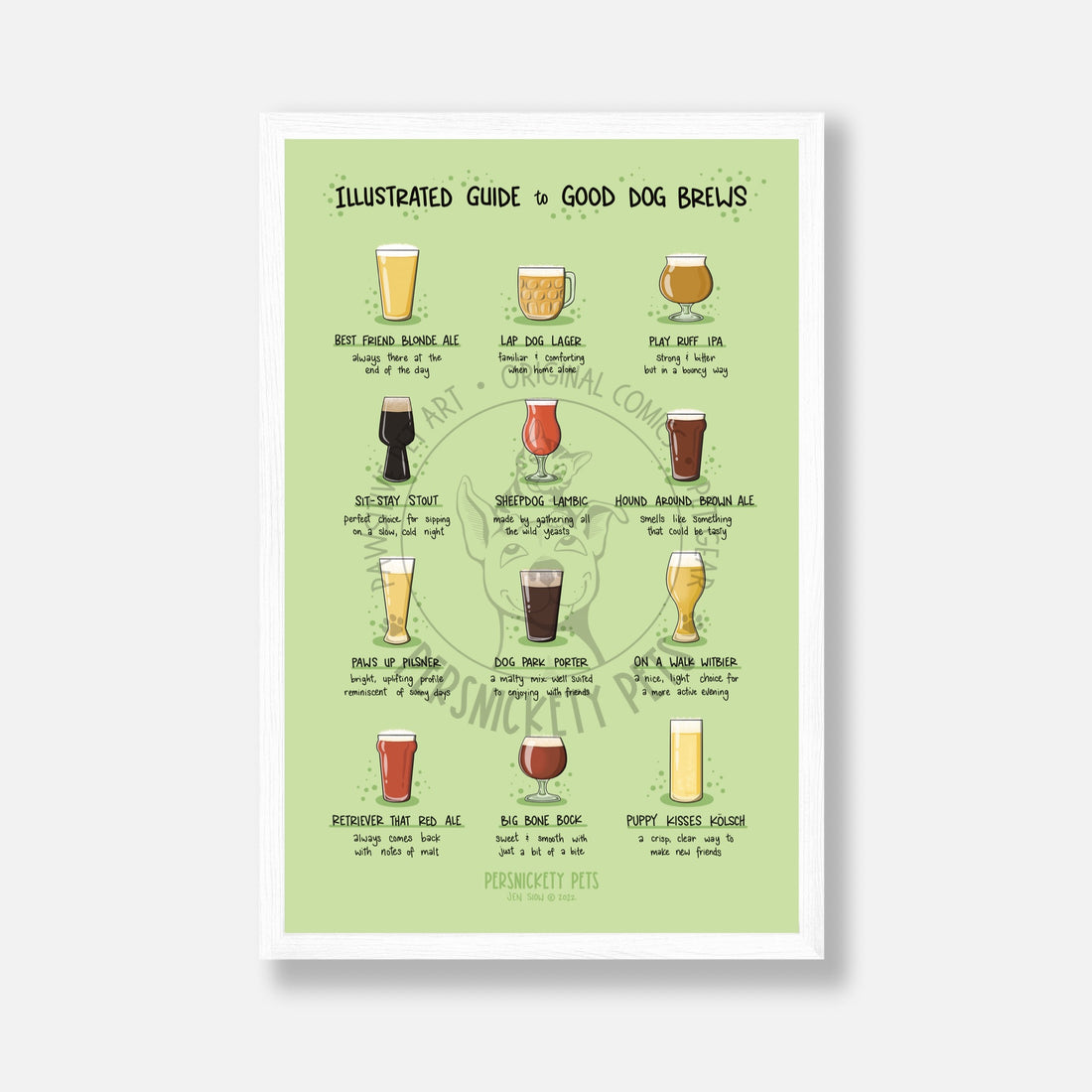 Persnickety Pets: Good dog brews art print, poster, 11x17 in white frame