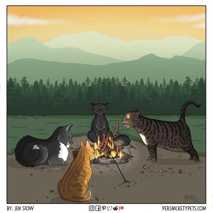 The Persnickety Pets comic by Jen Siow: “Around the Campfire”
