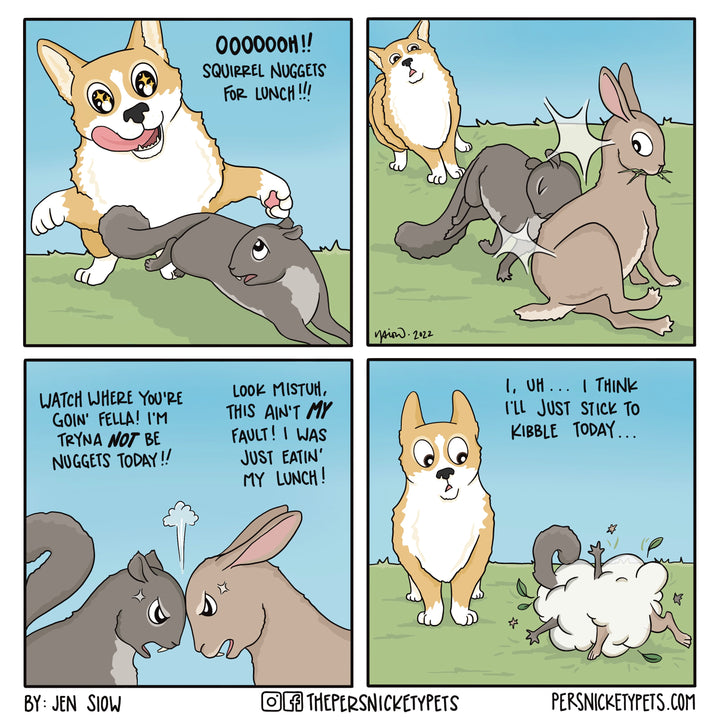 The Persnickety Pets comic by Jen Siow: “FOOD FIGHT!”