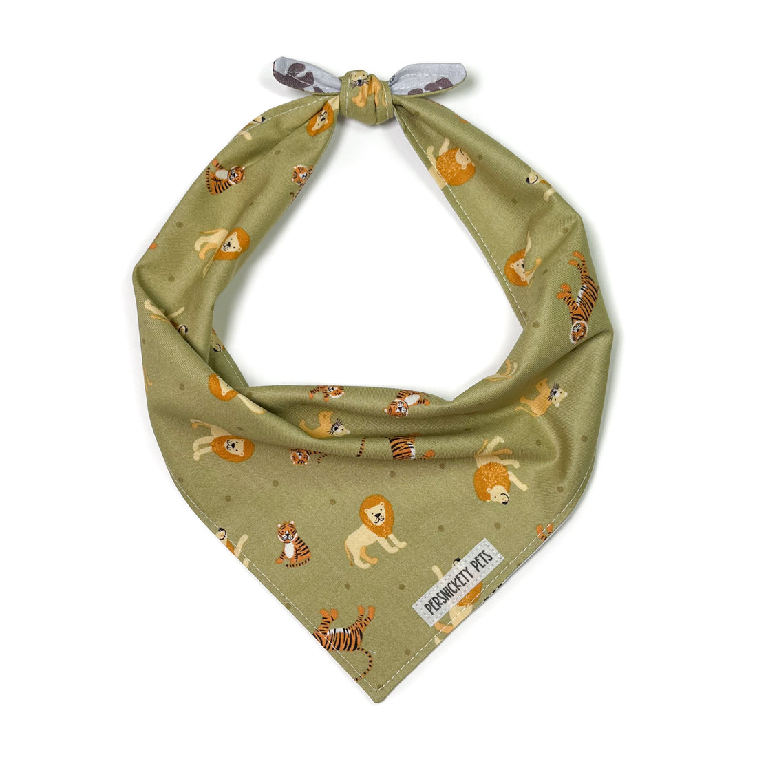 Lions, tigers, and bears reversible bandana tied