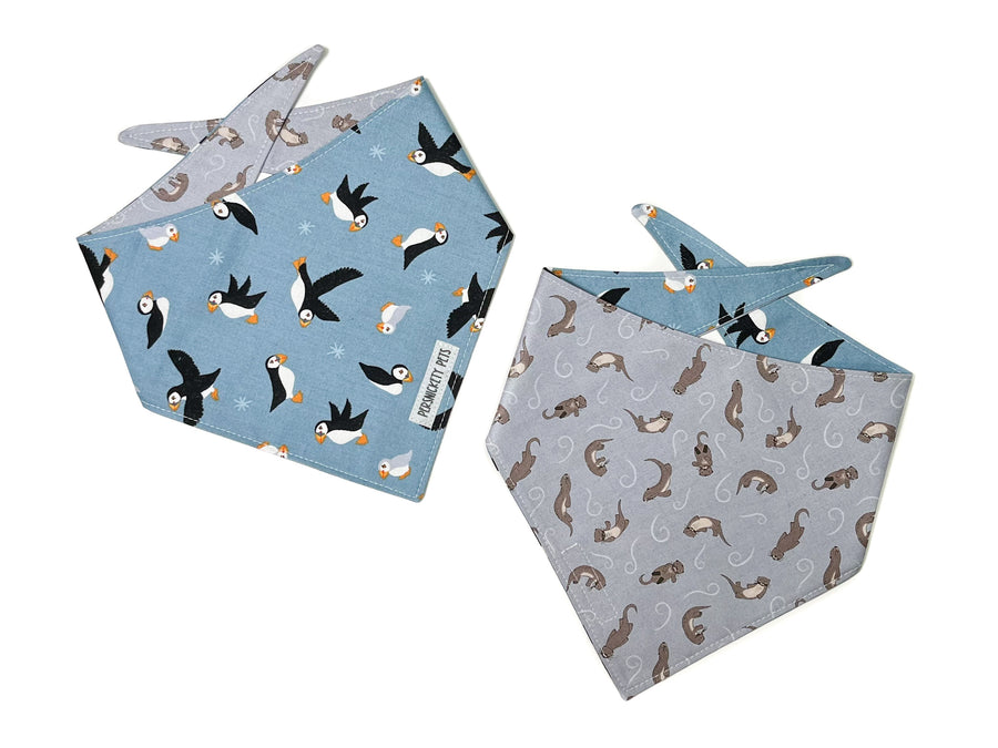 Puffins and otters reversible bandana both sides