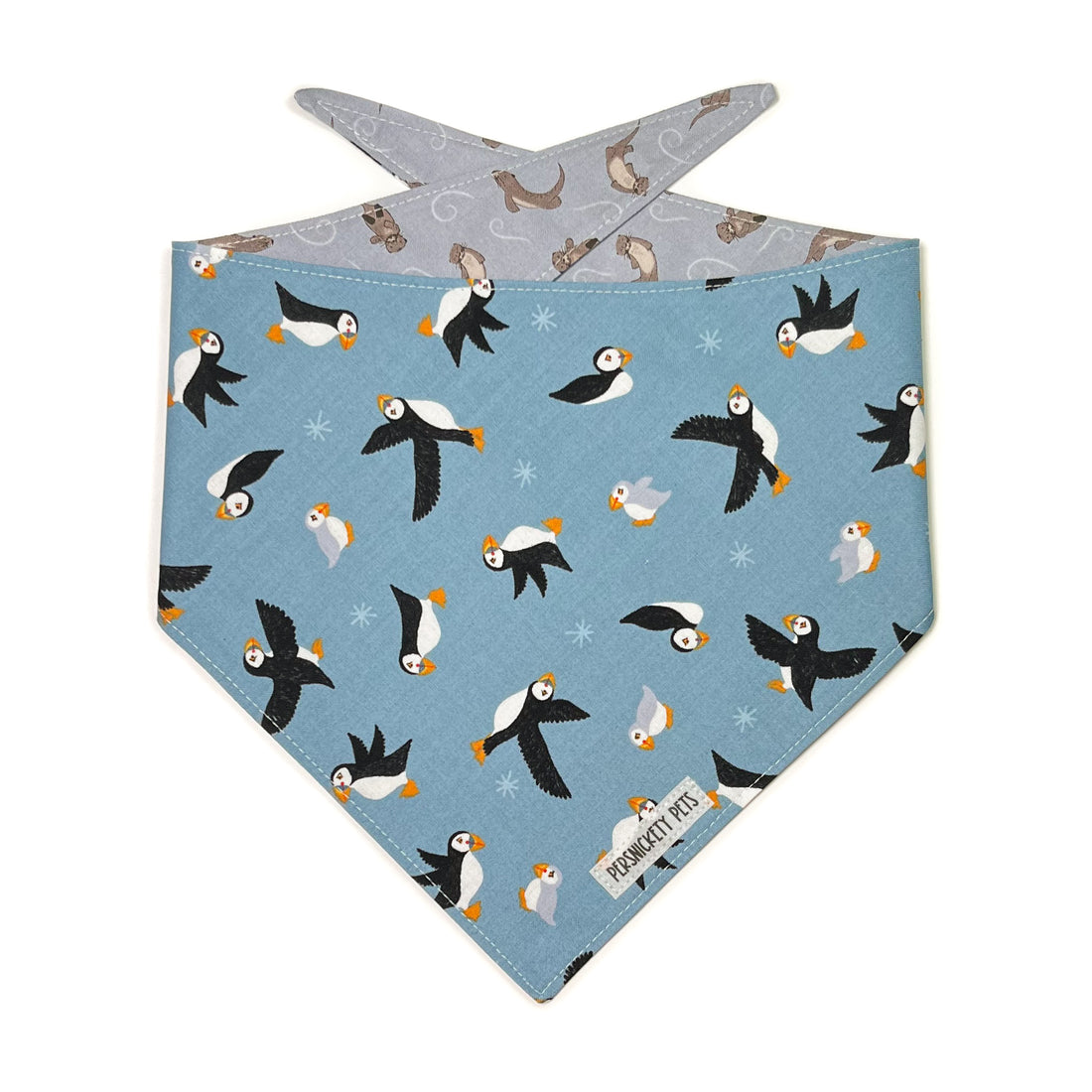 Puffins and otters reversible bandana front