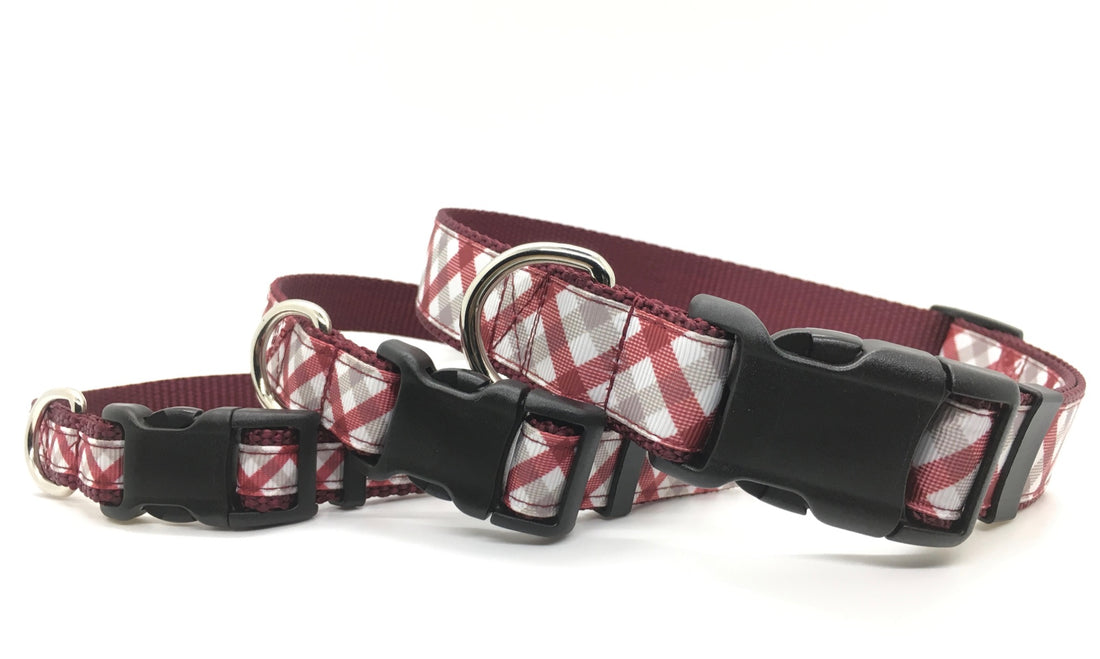 Persnickety Pets: team spirit crimson & white classic dog collar, stacked