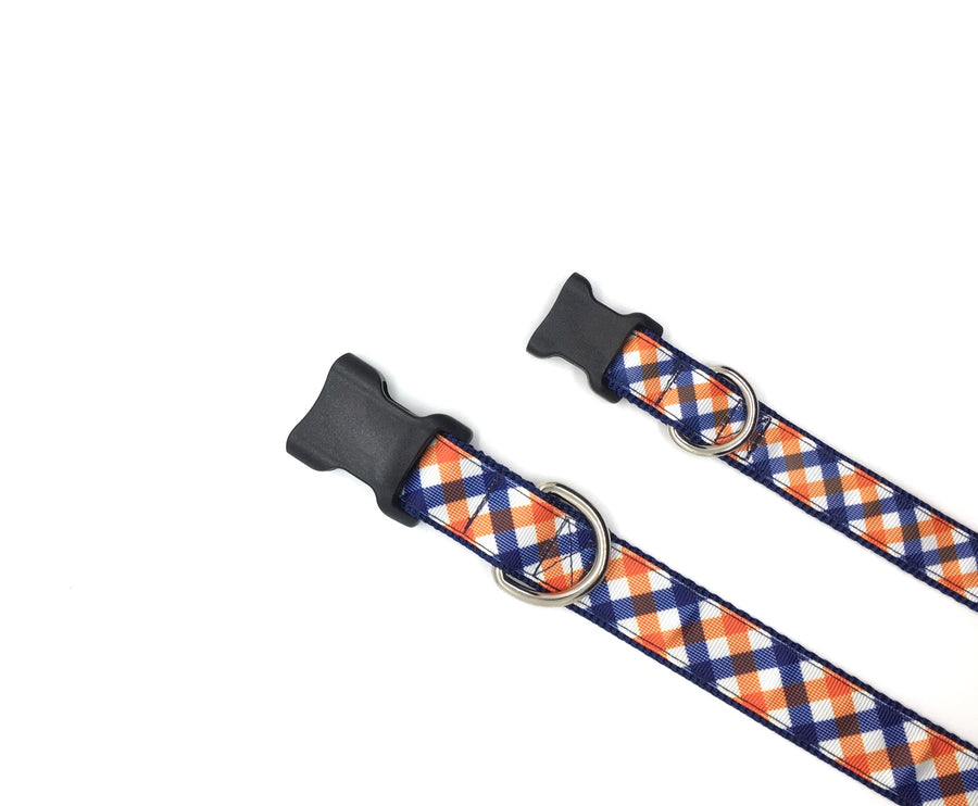 Persnickety Pets: team spirit navy & orange classic dog collar, 2 sizes