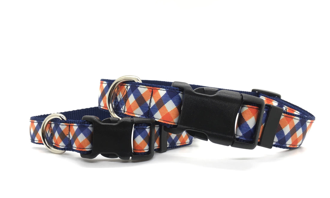 Persnickety Pets: team spirit navy & orange classic dog collar, stacked