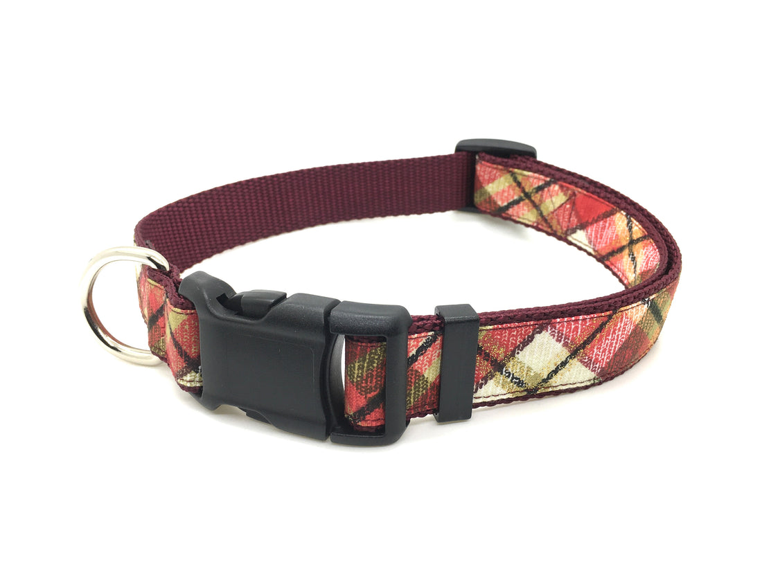 Persnickety Pets: Classic dog collar - 2020 festive plaid winter design, single 