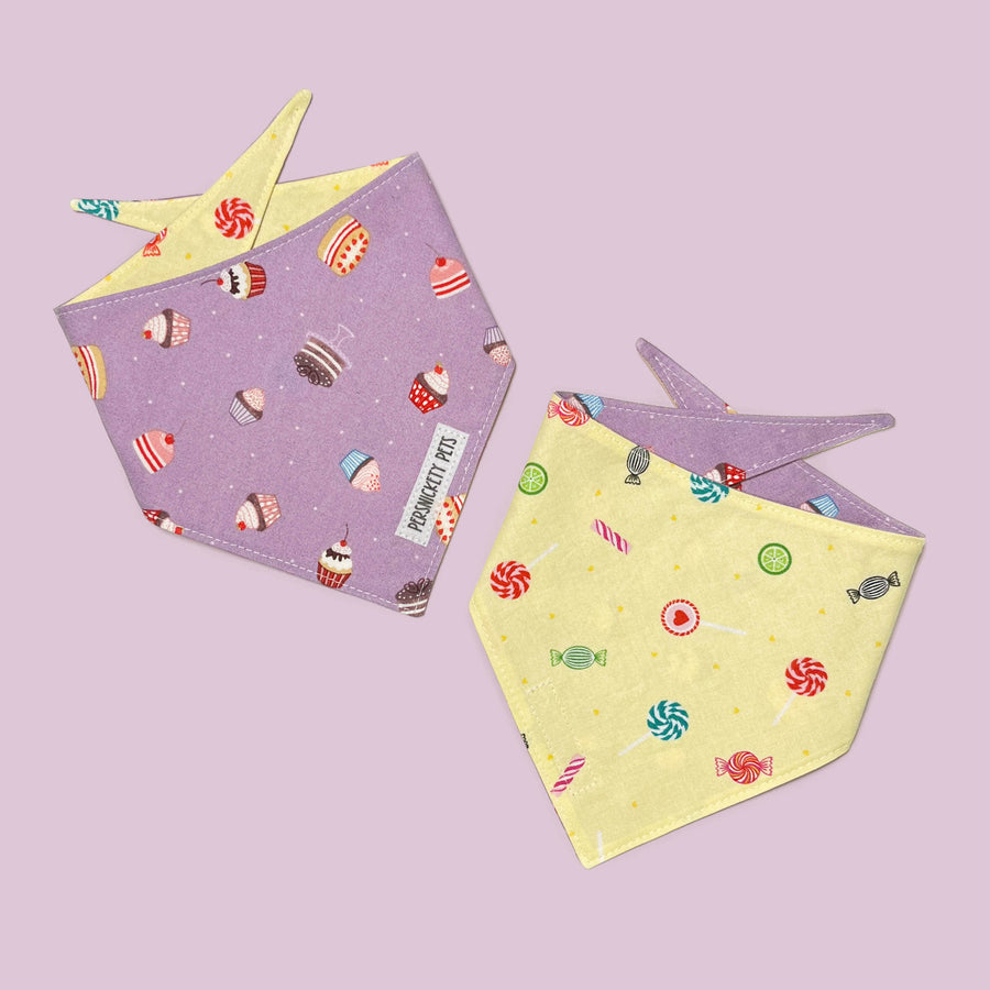 Persnickety Pets: Cupcakes and candy reversible bandana both sides on purple