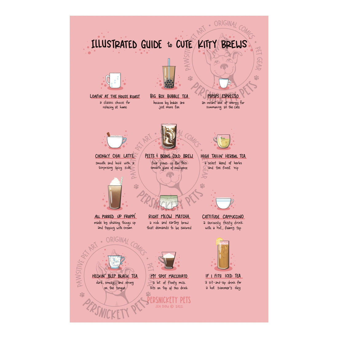 Persnickety Pets: Cute kitty brews art print, poster, 11x17