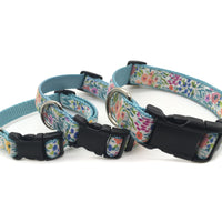 Persnickety Pets - flower garden classic dog collar, 3 sizes, stacked