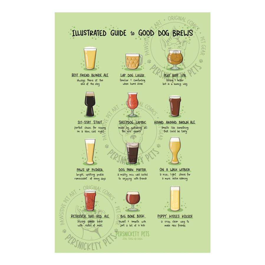 Persnickety Pets: Good dog brews art print, poster, 11x17
