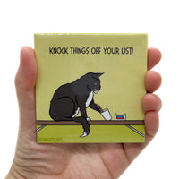 Persnickety Pets: Knock Things Off Your List fridge magnet in hand