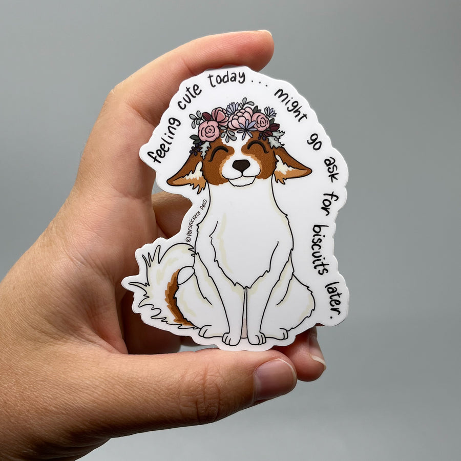 Persnickety Pets: Persimmon vinyl sticker in hand