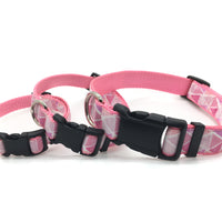 Persnickety Pets - pink prisms classic dog collar, 3 sizes, stacked