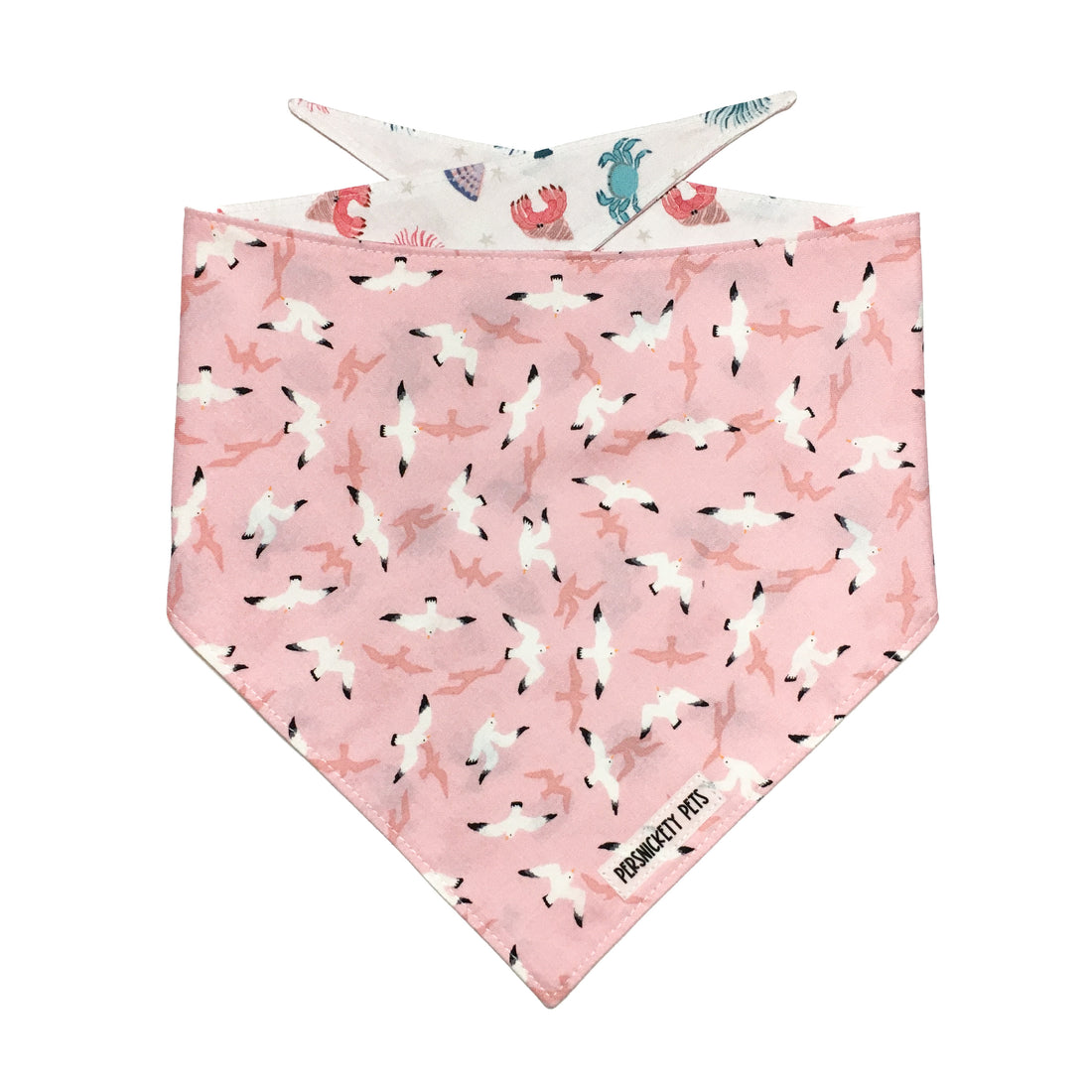 Persnickety Pets: seagulls and sand critters reversible bandana, front