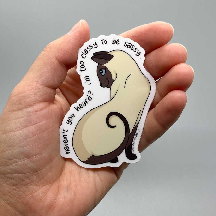 Persnickety Pets: Sir Sesame vinyl sticker in palm